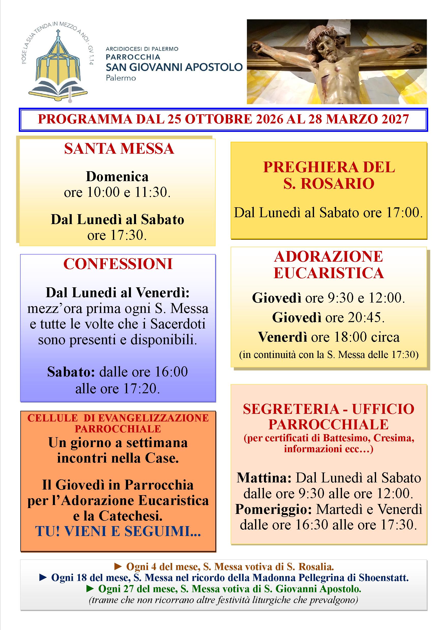 ORARI VITA COMUNITARIA DELLA PARROCCHIA
